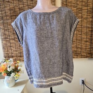 NWT Sigrid Olsen Cap Sleeve Top with Embroidery Detail